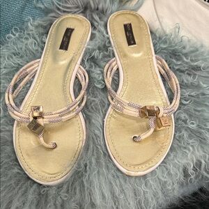 Louis Vuitton Metallic Gold Braided Rope Slide Sandals